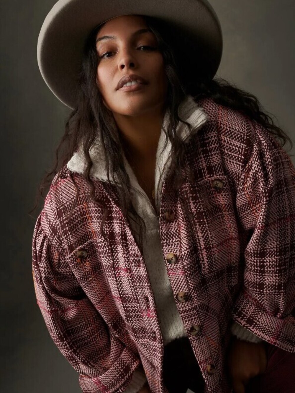Anthropologie Pink Plaid Cotton Hudson Button-Up Shirt Jacket - Size - Small